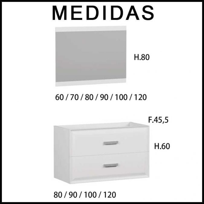 Medidas Mueble de baño Alda 80 cm.